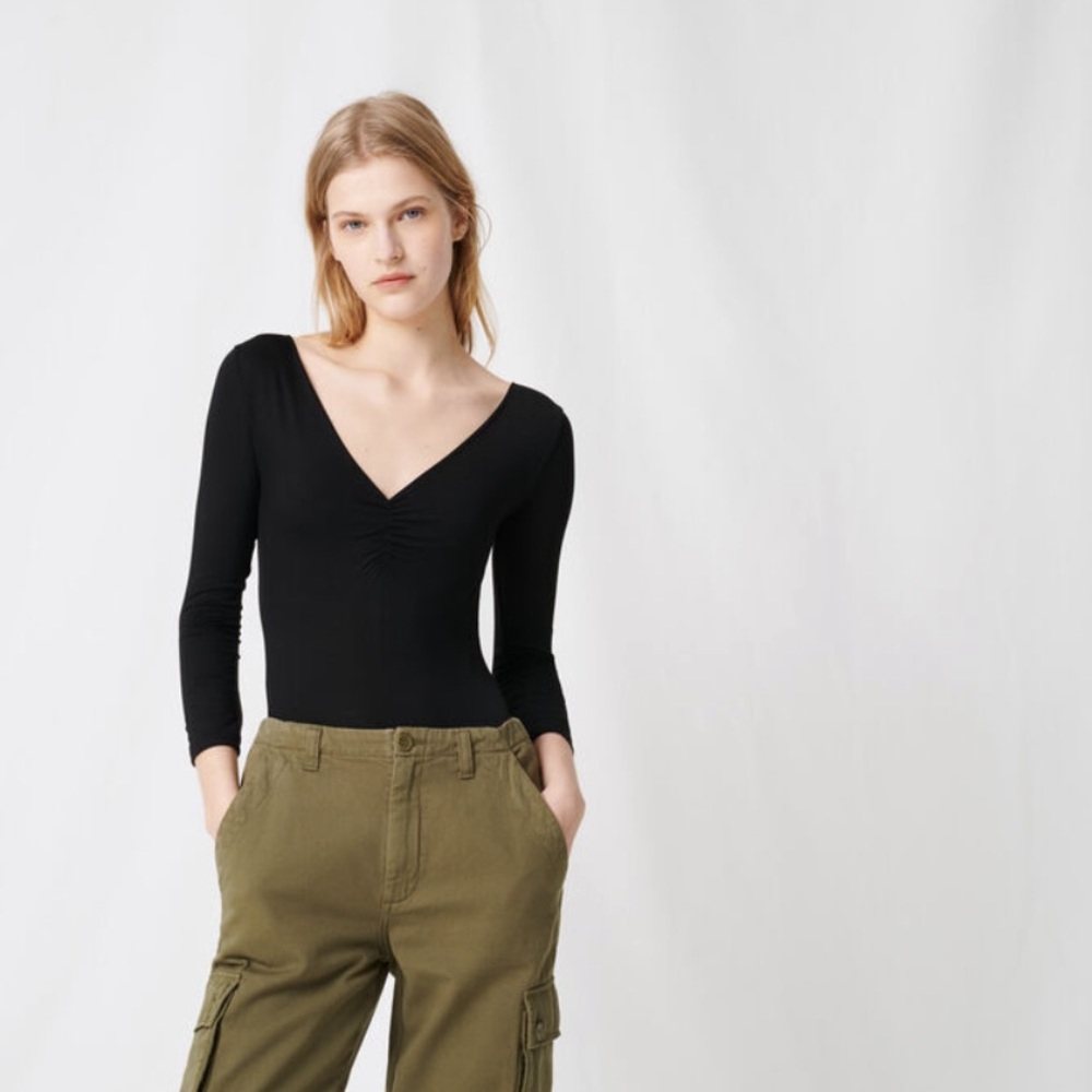 Maje Black V Neck Bodysuit